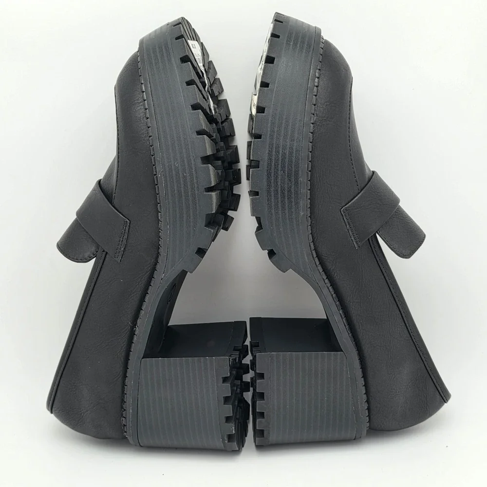 MIA Platform Penny Loafers Women 9 Black Chunky Heel 90s Style Bratz Goth Preppy